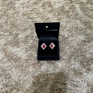 Ruby and diamond gemstone earrings pure silver